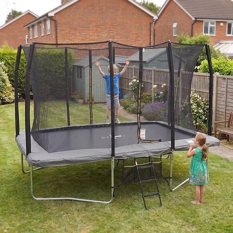 Air King Pro 7x10ft Rectangular Trampoline with Safety Enclosure Grey - Free Ladder & Shoe Tidy