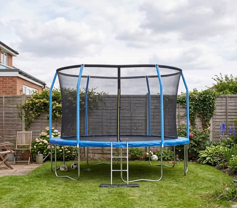 Air King Jump 12ft Trampoline with Safety Enclosure Free Ladder Floor Mat & Socks – Blue / Blue
