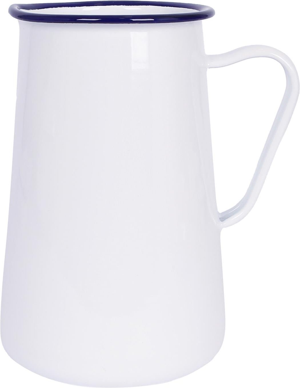 2.1L White Enamel Water Jug - Blue