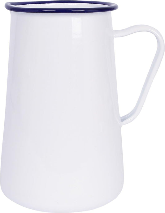 2.1L White Enamel Water Jug - Blue