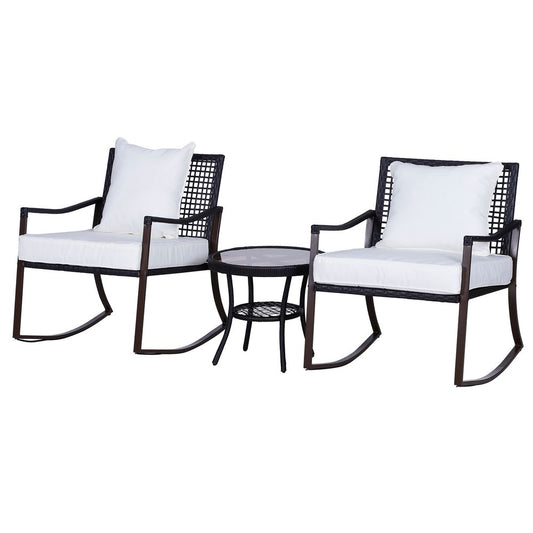 3 PCS Rocking Chair Bistro Set-Brown/Cream White