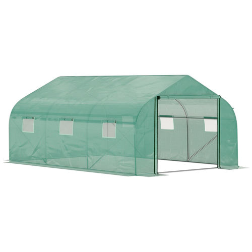 4.47 x 3 x 2m Walk-in Polytunnel Tent,  PE Cover, ZipDoor 6Windows, Green