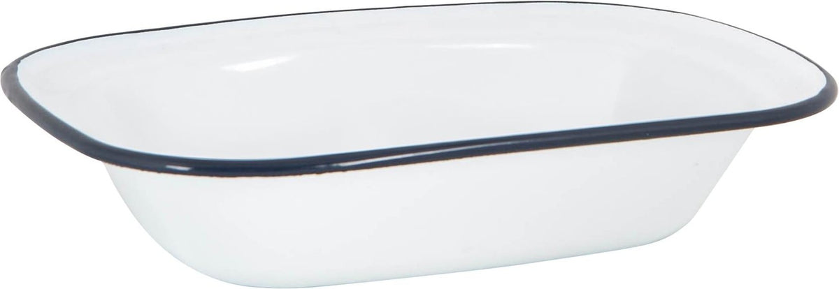16 x 12cm White Enamel Pie Dish - Navy