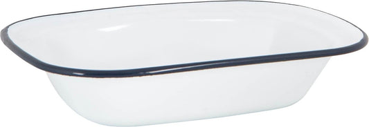 16 x 12cm White Enamel Pie Dish - Navy