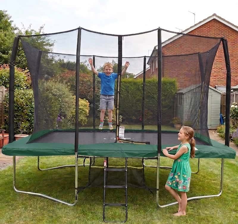 Air King Pro 8x12ft Rectangular Trampoline with Safety Enclosure Green – Free Ladder & Shoe Tidy