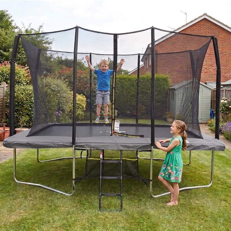 Air King Pro 8x12ft Rectangular Trampoline with Safety Enclosure Grey – Free Ladder & Shoe Tidy