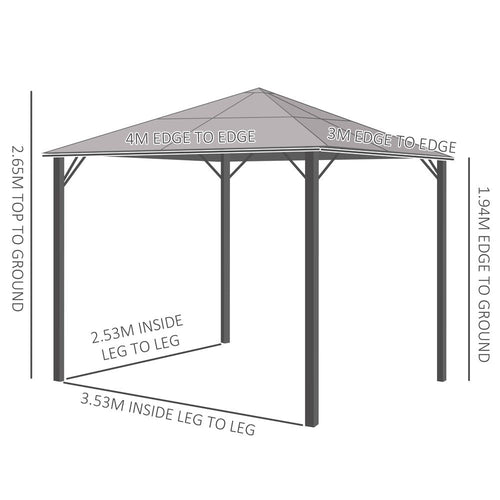 3x3(m) Polycarbonate Hardtop Gazebo Canopy w/ Aluminium Frame Netting & Curtains
