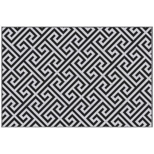 Outsunny 121 x 182 cm (4x6ft) Outdoor Rug Reversible Mat Plastic Straw Rug Portable RV Camping Mat for Garden Deck Picnic Indoor, Black & White