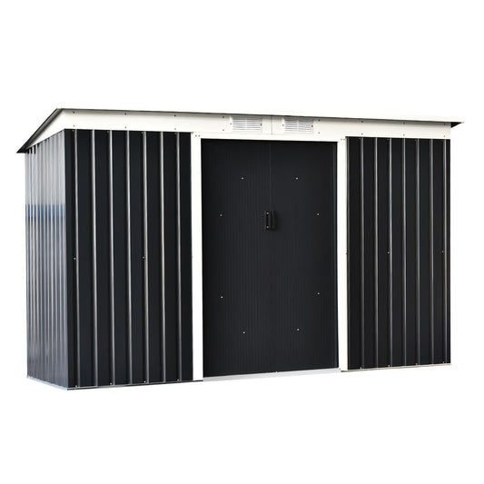 Outsunny 9 x 4FT Outdoor Garden Storage Shed w/ 2 Door Galvanised Metal Grey