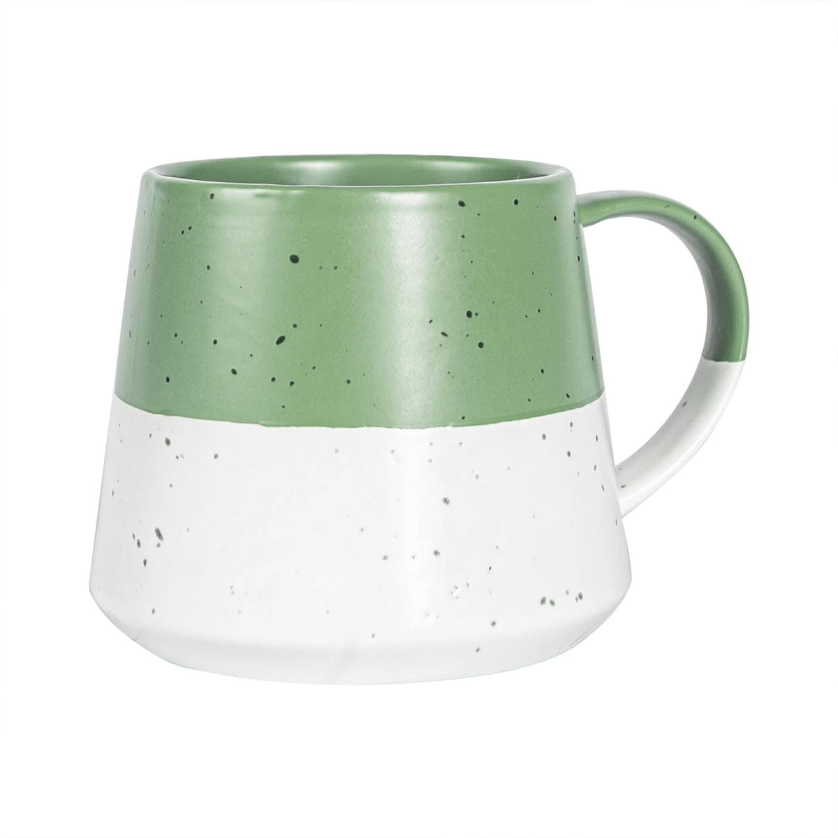 370ml Colour Block Flecked Stoneware Belly Mug - Sage