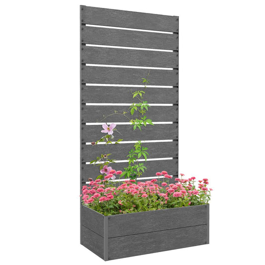 Outsunny Raised Garden Bed w/ Trellis, Drainage Hole - Grey. Durable, Spacious, Easy Assembly. - Dark Grey