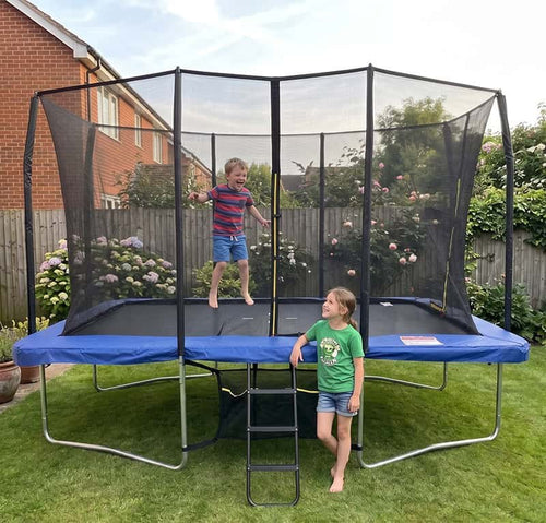 Air King Pro 9x14ft Rectangular Trampoline with Safety Enclosure Blue – Free Ladder & Shoe Tidy