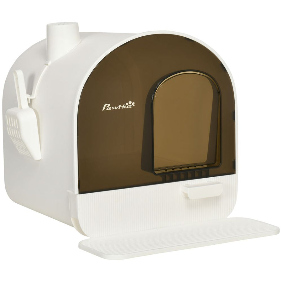 Hooded Cat Litter Tray - Kitten Toilet w/ Scoop, Filter, Flap Door - Best Quality, Easy Maintenance - 43x44x47cm