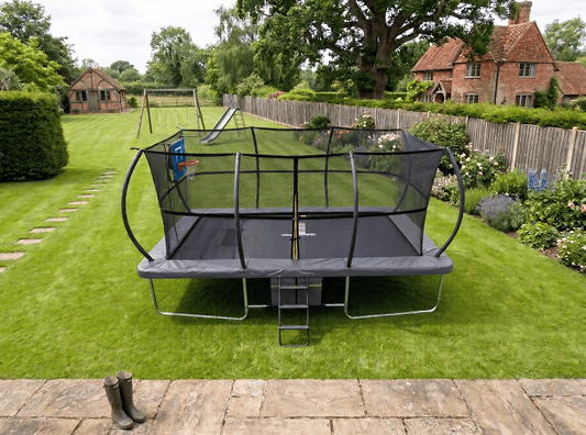 Big Foot 10x17ft Rectangular Trampoline with Safety Enclosure Grey - Free Ladder Shoe Tidy Anchor Kit Basketball
