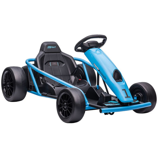 HOMCOM 24V Electric Go Kart for Kids, Drifting Ride-On Racing Go Kart with Slow Start, Music, Horn Honking and Safety Belt, for 8-12 Years Old, Blue