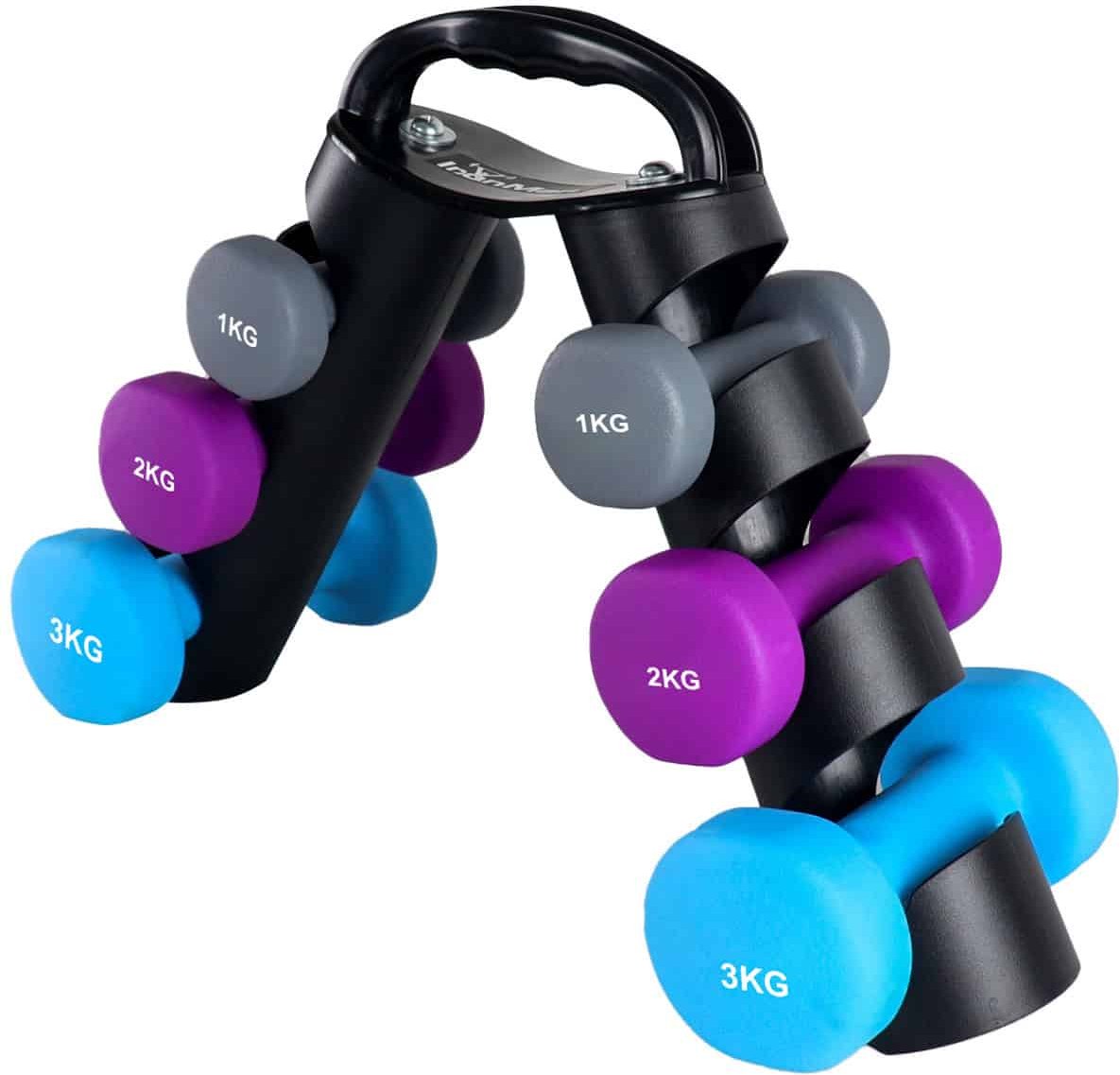 IronMan Neoprene Coated Cast Iron Dumbbell Set with Carry Rack 1, 2, 3kg Pairs
