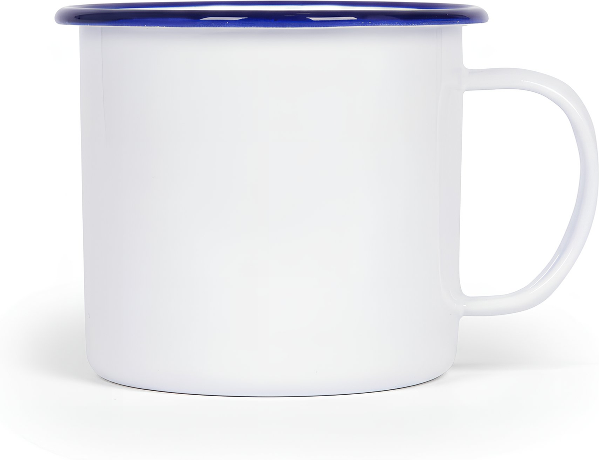 568ml White Enamel Mug - Blue