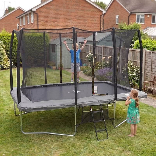 Air King Pro 7x10ft Rectangular Trampoline with Safety Enclosure Grey - Free Ladder & Shoe Tidy
