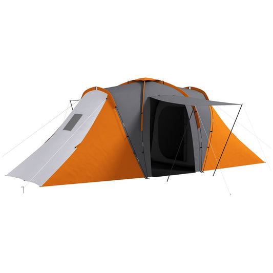 Outsunny 4-6 Man Camping Tent with 2 Bedroom and Living Area, Grey and Blue - Grey and Orange