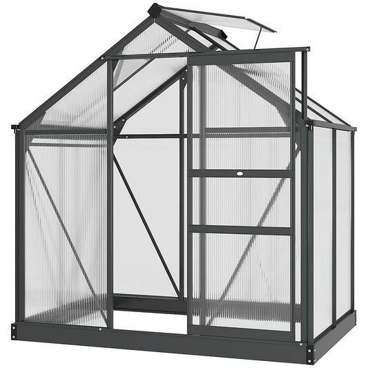 Polycarbonate Walk-In Garden Greenhouse Aluminium Frame w/ Slide Door 6 x 4ft