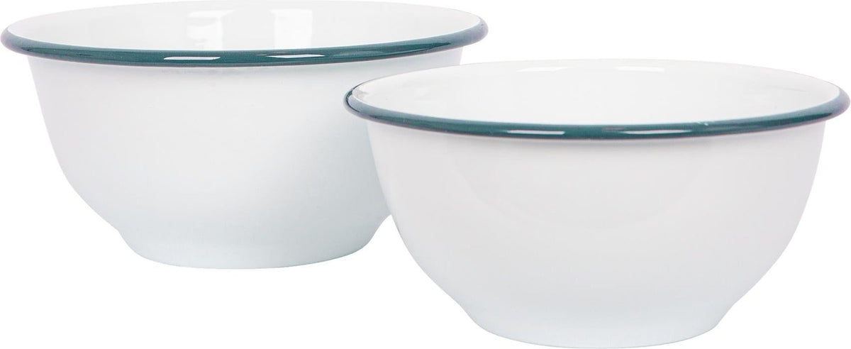 White Enamel Mixing Bowl Set - Green