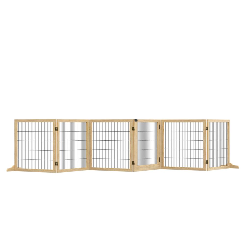 Premium PawHut Six-Panel Dog Gate - Foldable Wooden Playpen, 432cm