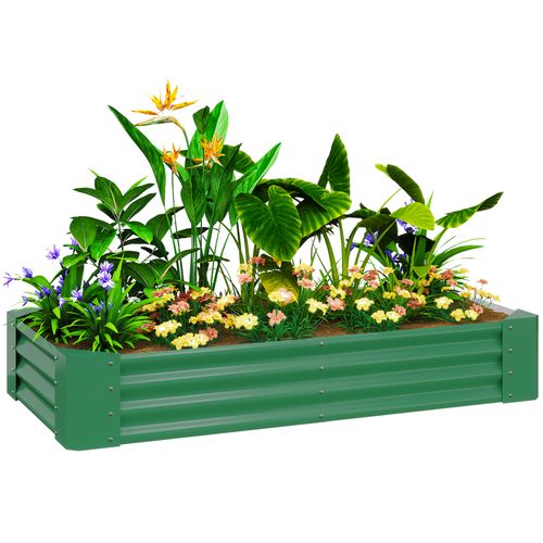 Outsunny Galvanised Raised Garden Bed, 180x90x30cm Raised Planter, Green