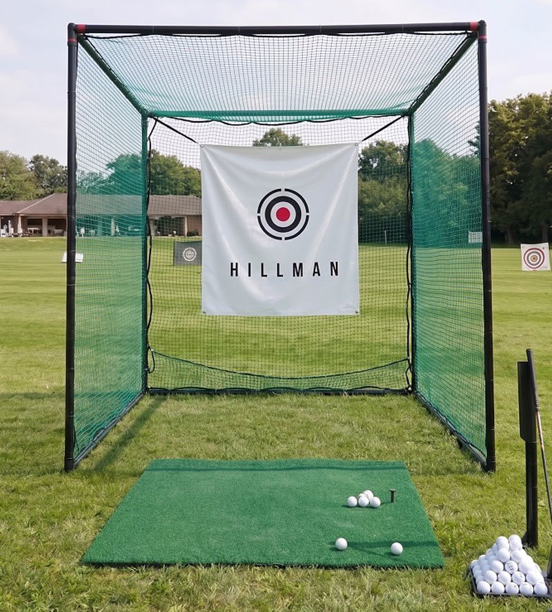 Hillman 3m Powder Coated Golf Practice Cage Hitting Mat with Tee Package