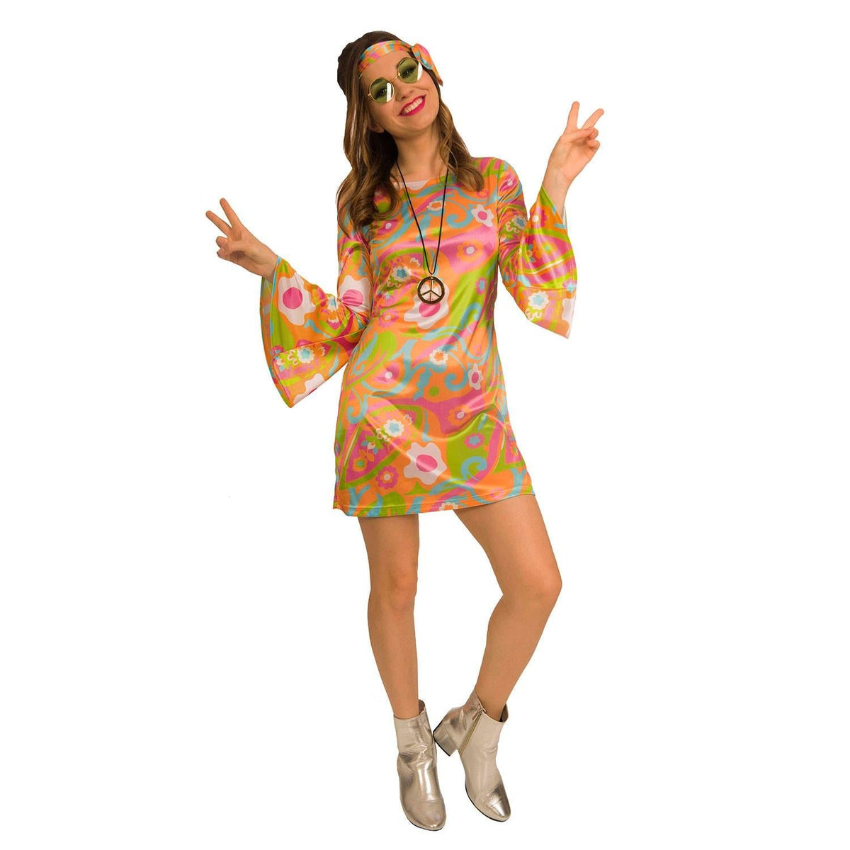 Women's 60s Groovy Baby Hippy Costume - 14-16