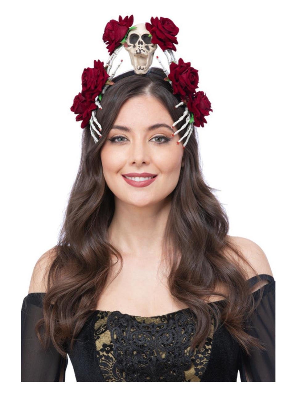 Adult Red Rose & Skeleton Hand Headband