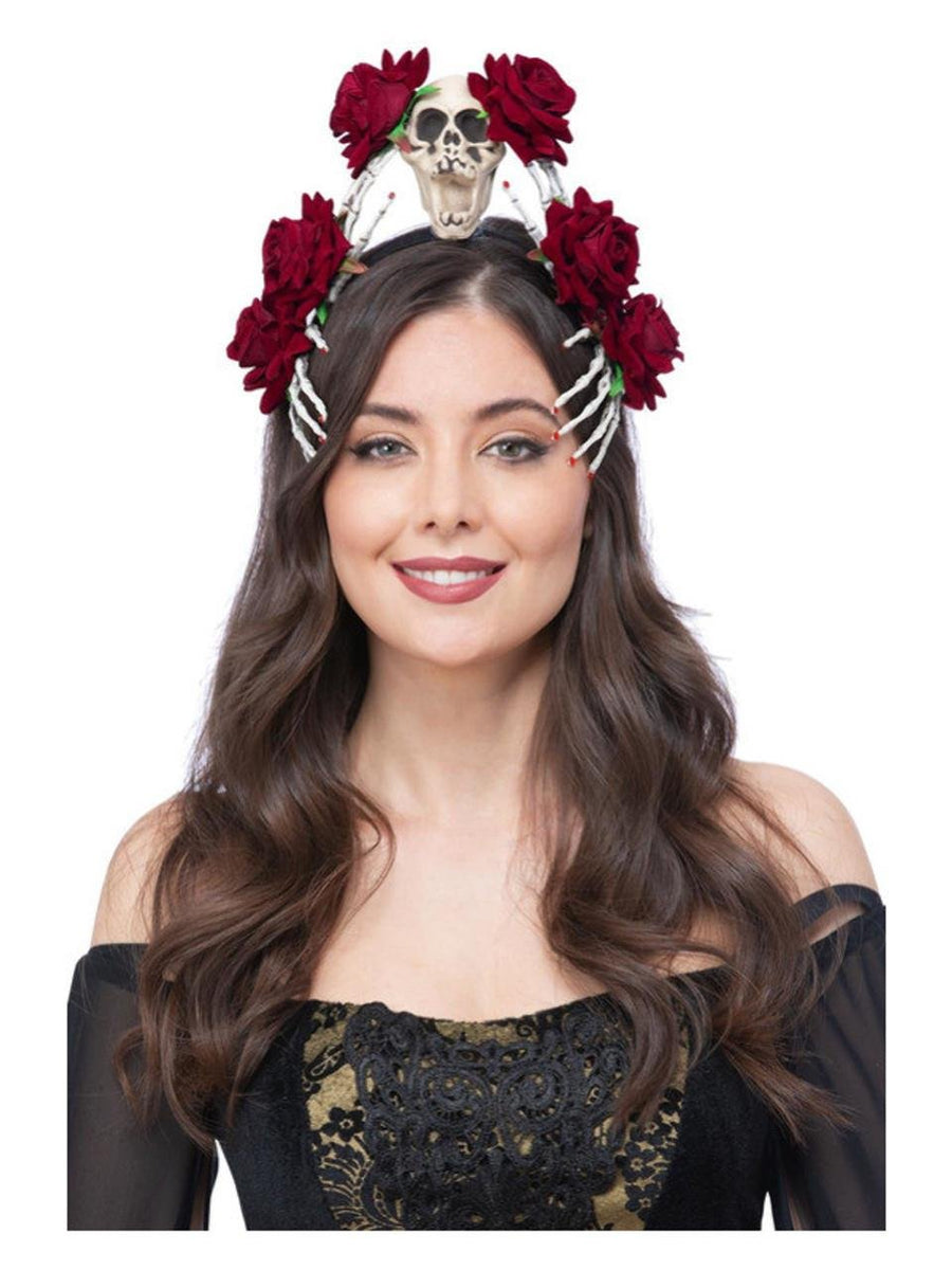 Adult Red Rose & Skeleton Hand Headband