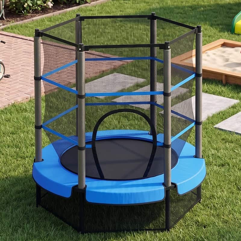 Big Foot 55" Kids Trampoline with Safety Net Blue – Indoor & Outdoor Use Mini Trampoline for Children