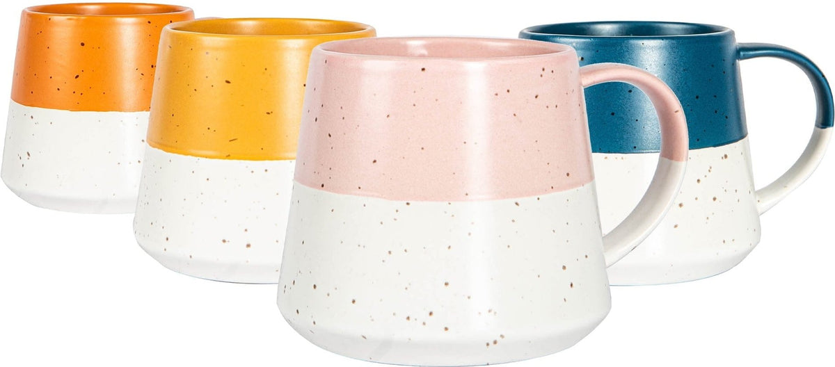 370ml Multicoloured Colour Block Flecked Stoneware Belly Mugs - Pack of Four