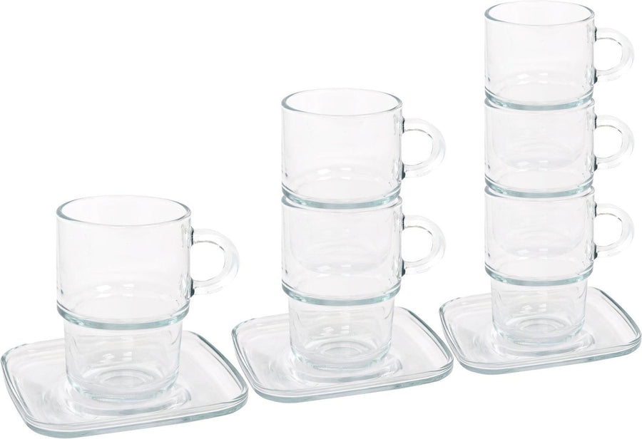 12pc 350ml Cozy Stacking Glass Coffee Cups & Saucers Set
