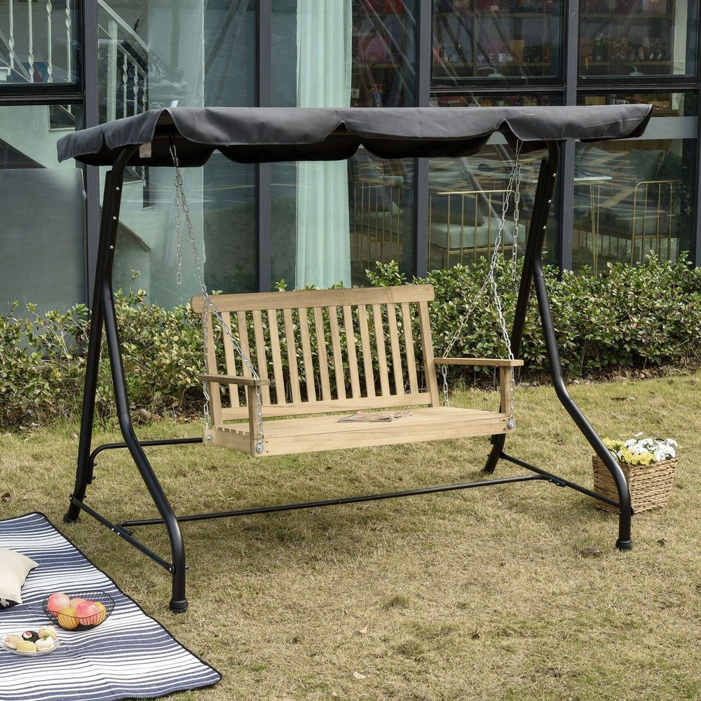 Wooden 2-Seater Poch Swing Chair Hanging Hammock Chains