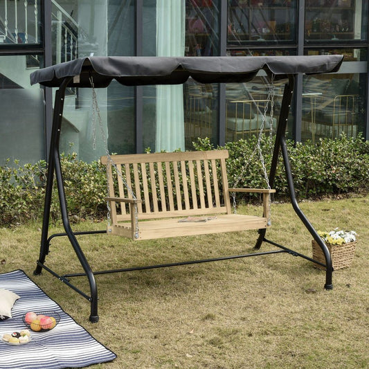 Wooden 2-Seater Poch Swing Chair Hanging Hammock Chains