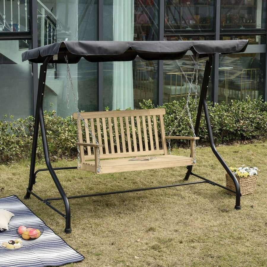 Wooden 2-Seater Poch Swing Chair Hanging Hammock Chains