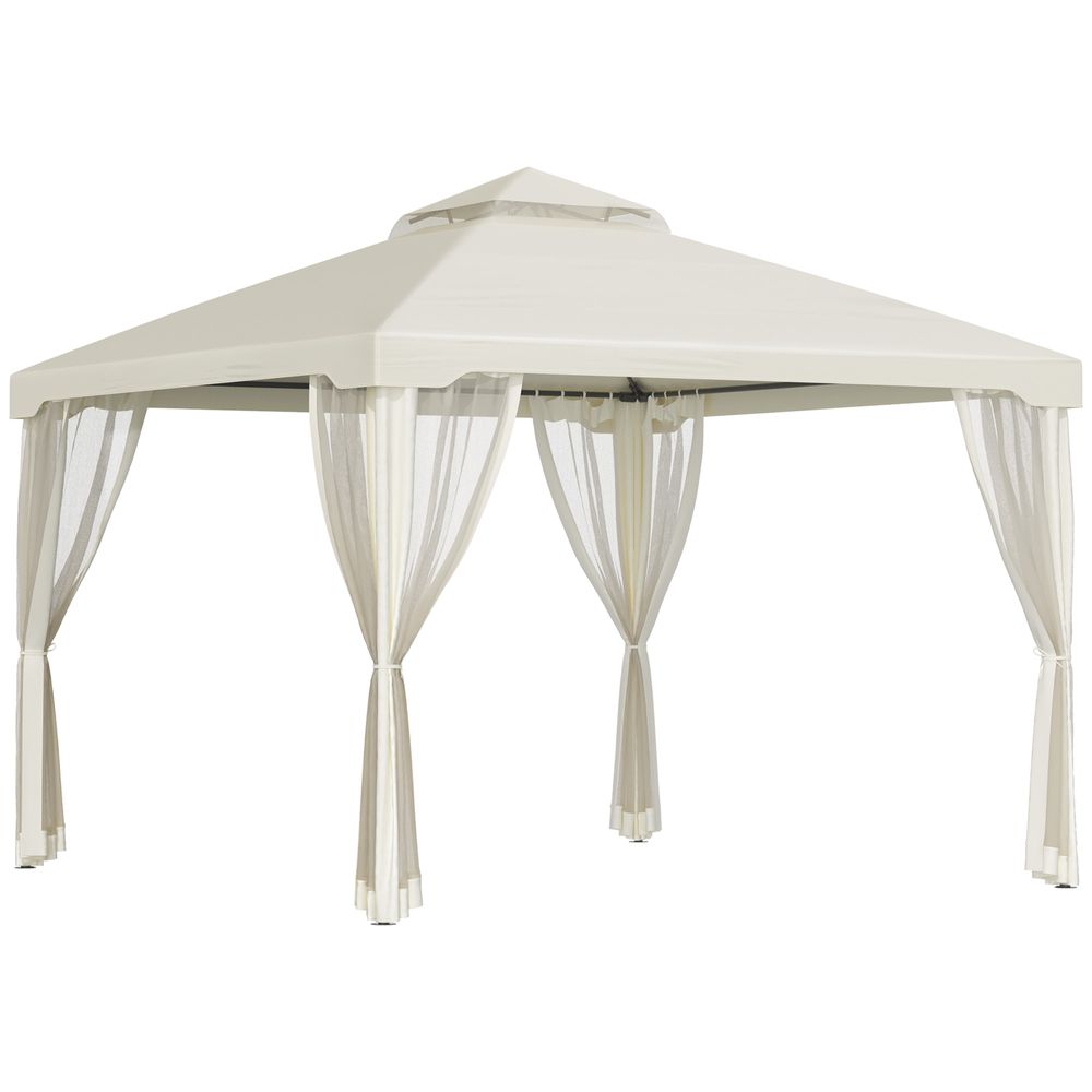 Outsunny 3x3m 2-Tier Polyester Draped Outdoor Garden Gazebo Cream White