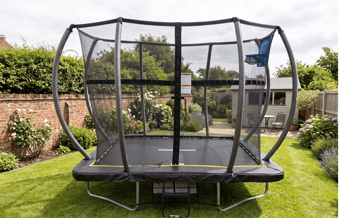 Big Foot 5x7ft Rectangular Trampoline with Safety Enclosure Black - Free Ladder Shoe Tidy Anchor Kit Basketball
