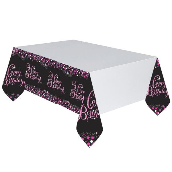 Sparkling Pink Celebration Happy Birthday Tablecover