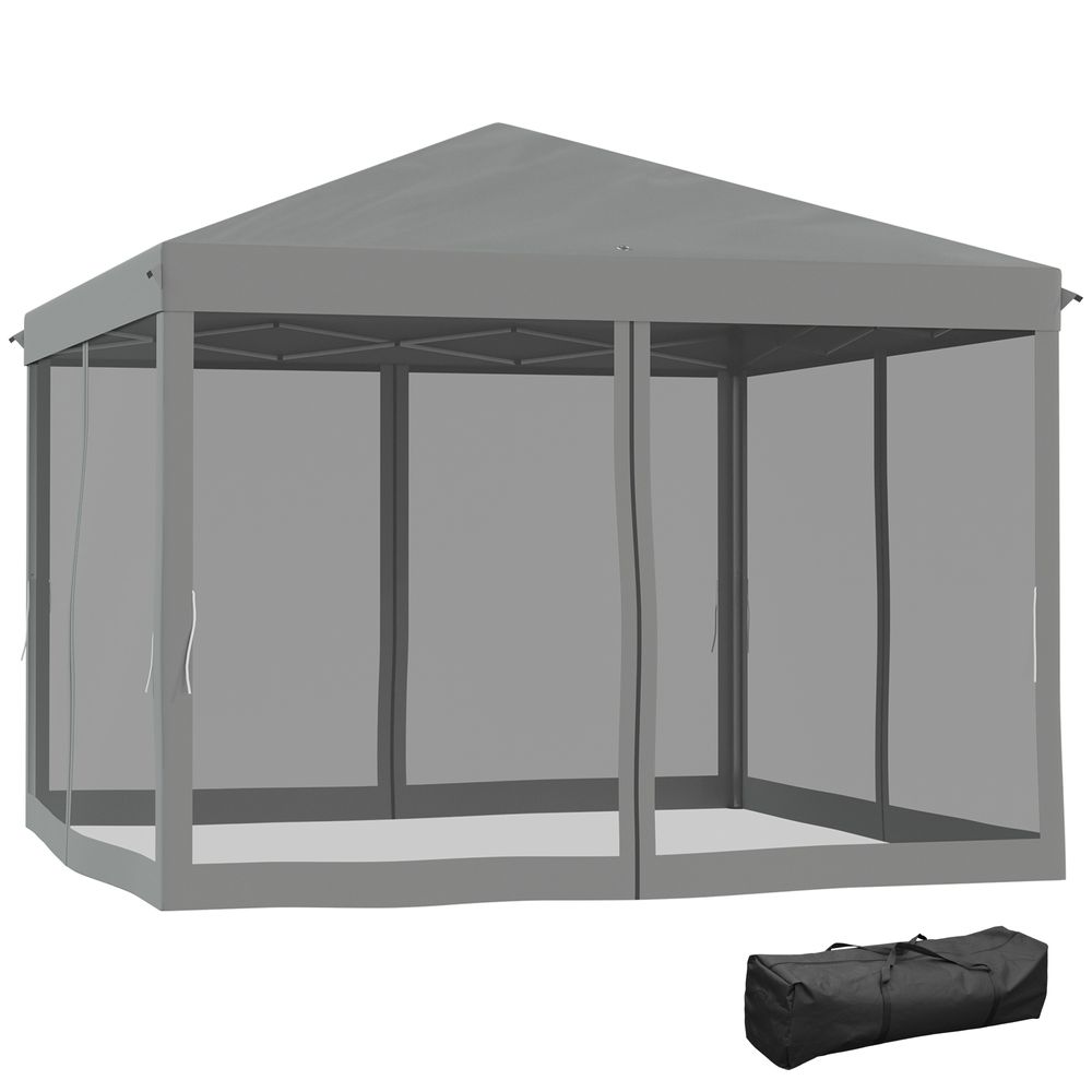 Heavy Duty Pop Up Gazebo with Removable Mesh Sidewall Netting Gray