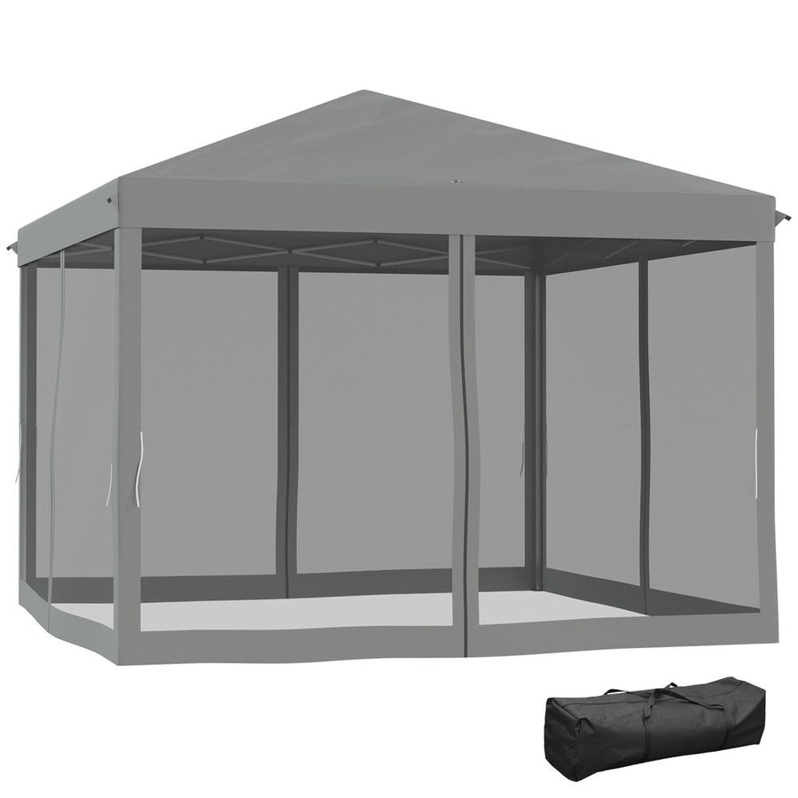 Heavy Duty Pop Up Gazebo with Removable Mesh Sidewall Netting Gray