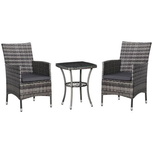2 Seater GardenRattan Furniture Bistro Set Table Set Conservatory, Light Grey