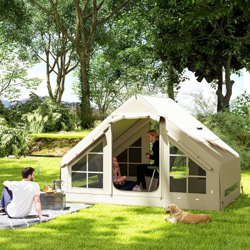 Outsunny Inflatable Camping Tent with Pump, 2-4 Person Glamping Tent