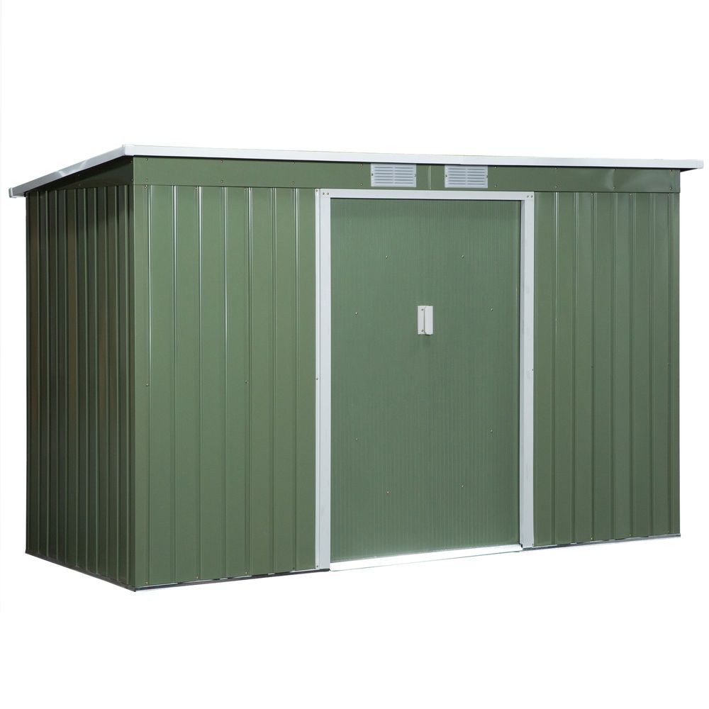 9ft x 4.25ft Corrugated Metal Shed  with Foundation Vent Doors Green