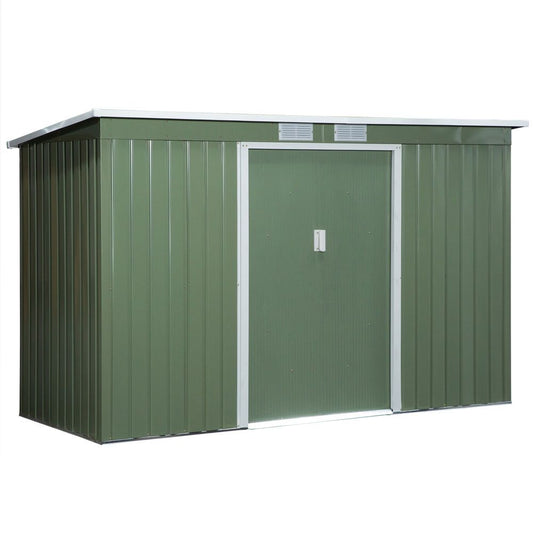 9ft x 4.25ft Corrugated Metal Shed  with Foundation Vent Doors Green