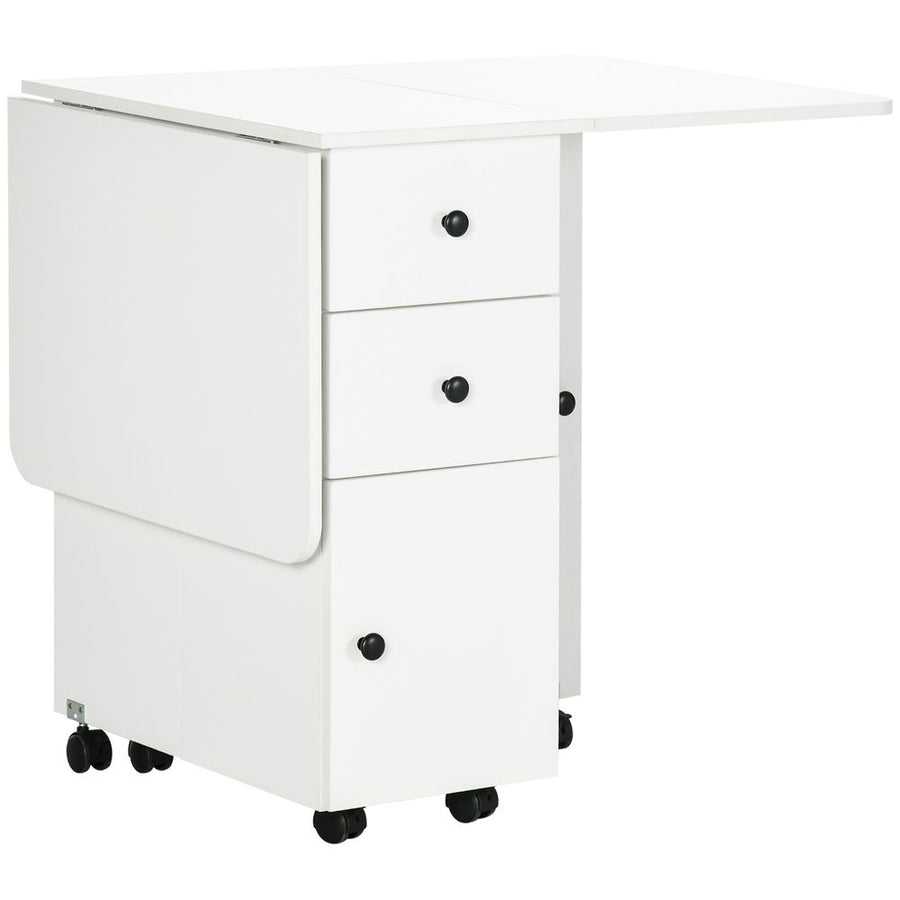 Folding Dining Table, Drop Leaf with Storage Drawers White - Space Saving Design, Expandable, 4-6 People Capacity