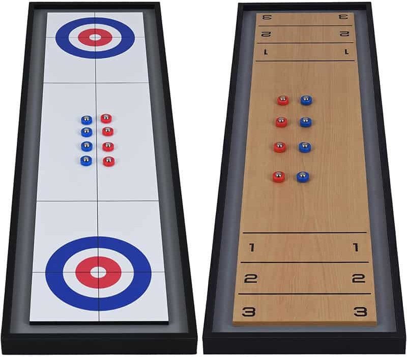 Air King 2-in-1 Wooden Shuffleboard & Curling Tabletop Board Game | 8 Pucks