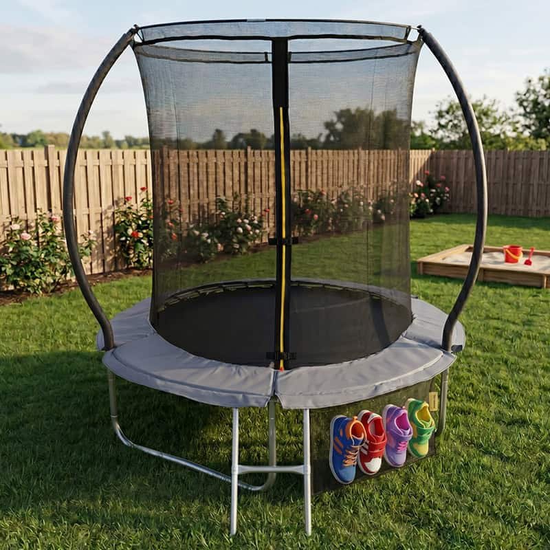 Big Foot 6ft Trampoline & Safety Enclosure Free Shoe Tidy & Ladder – Grey