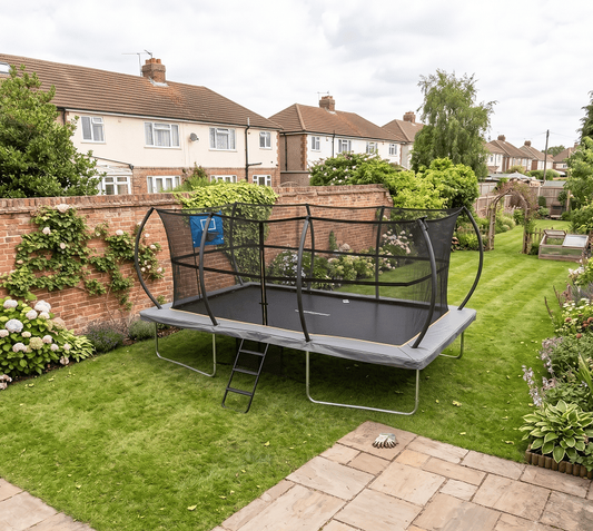 Big Foot 9x14ft Rectangular Trampoline with Safety Enclosure Grey - Free Ladder Shoe Tidy Anchor Kit Basketball